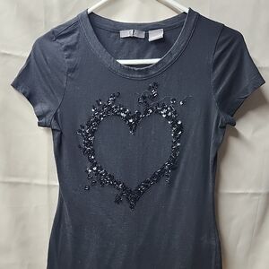 Womens Sequin Heart Tee Size S.